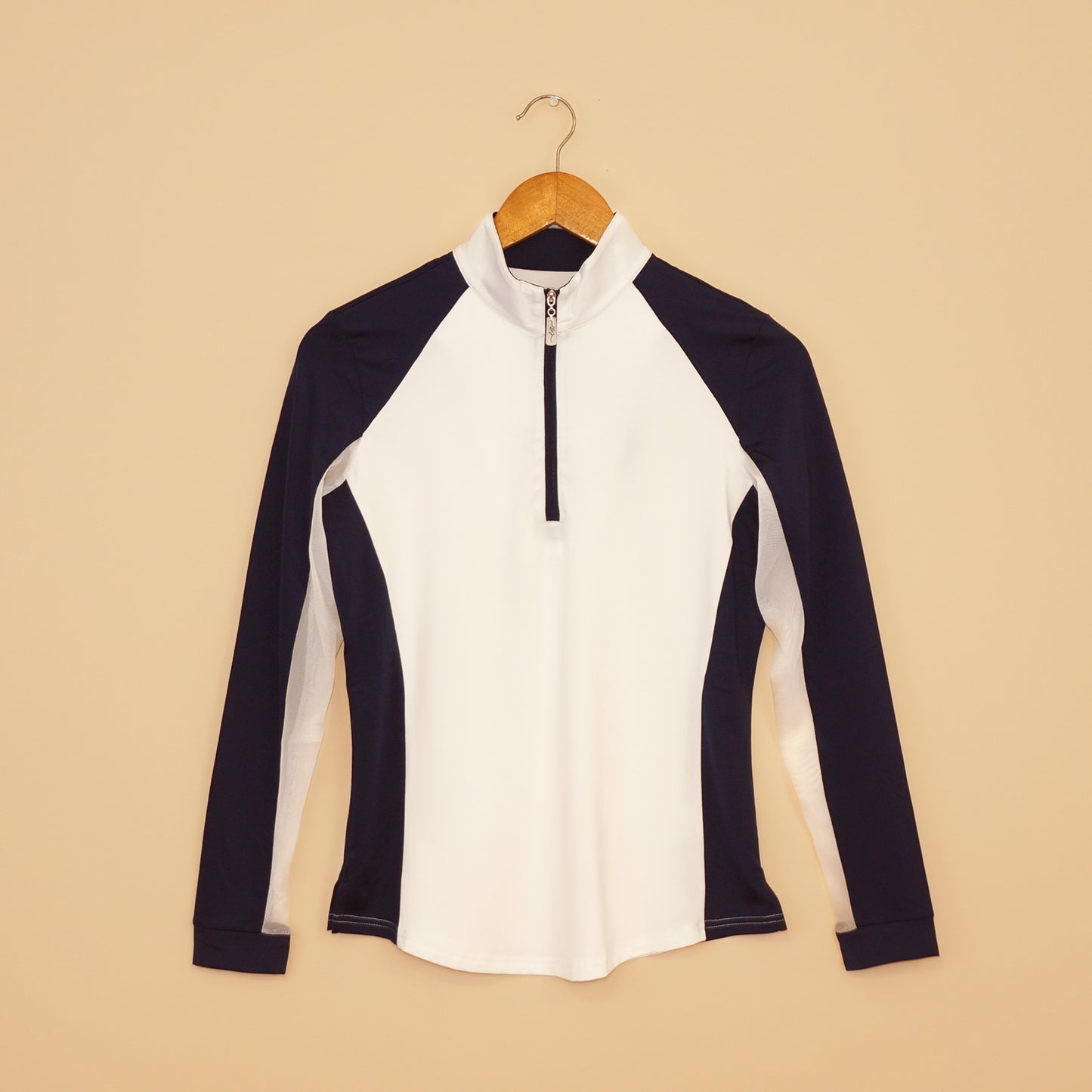 Navy and white Contrast Panel Sun Shirt by EA Limited Inc., featuring a quarter zip design and UPF 50+ protection, perfect for outdoor activities